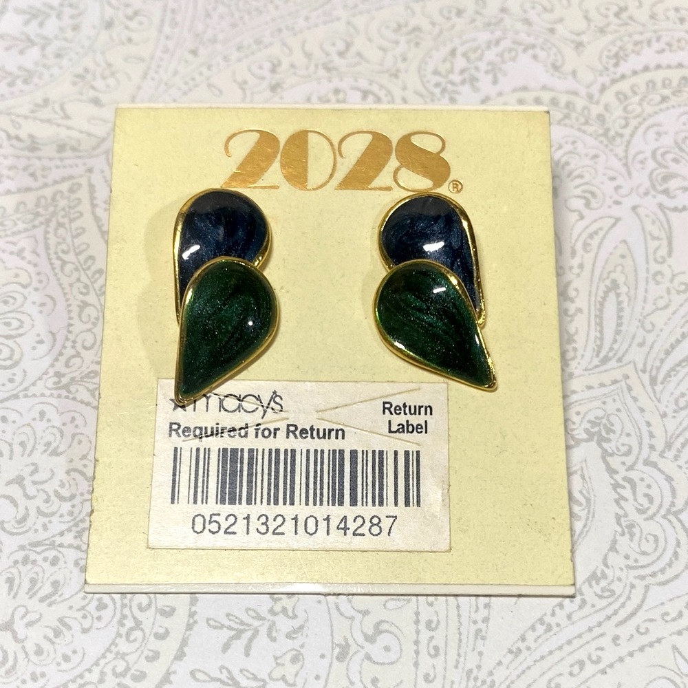 🕸️ Vintage 2028 By 1928 Gold Lined Blue and Green Teardrop Earrings